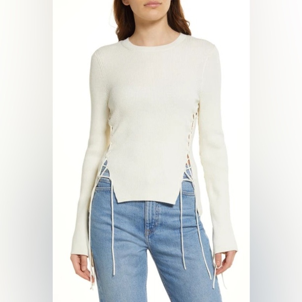 & Other Stories Lace-Up Rib Knit Top
